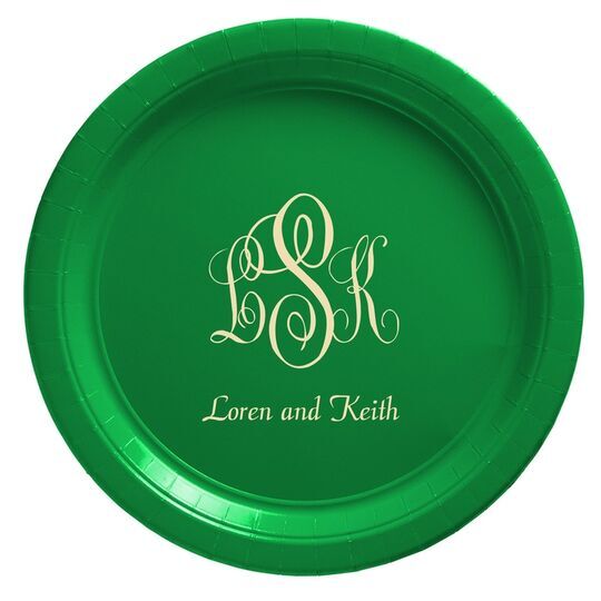 Script Monogram with Small Initials plus Text Paper Plates